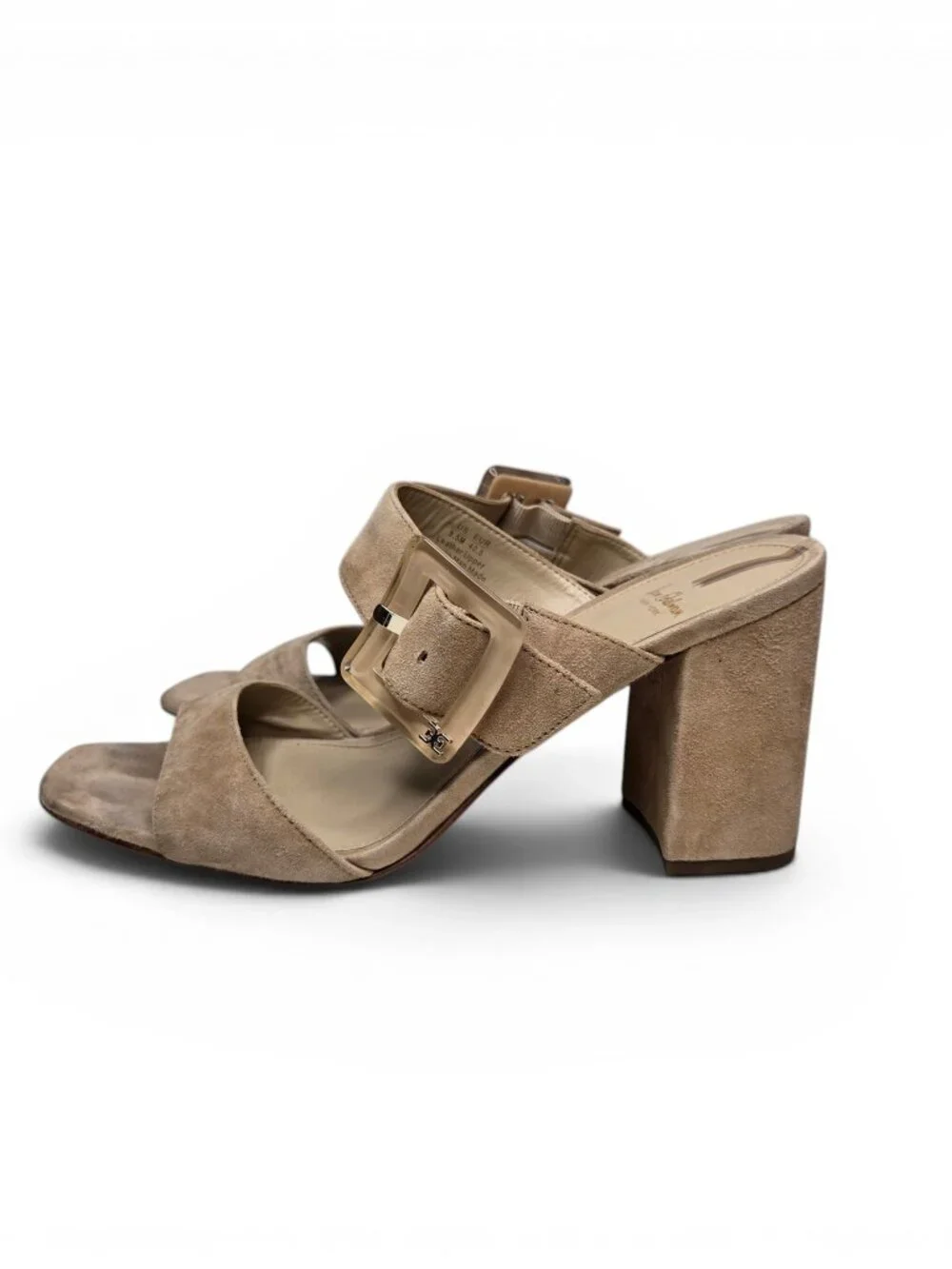 Sam Edelman Dalton Block Heel Sandals Womens Golden Caramel Suede Buckle Strap